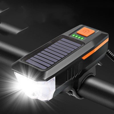 Lampe avant VTT rechargeable puissante avec klaxon 2000mAh solaire et USB 120 dB - IVOIRART.COM