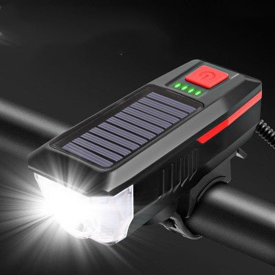 Lampe avant VTT rechargeable puissante avec klaxon 2000mAh solaire et USB 120 dB - IVOIRART.COM