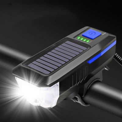 Lampe avant VTT rechargeable puissante avec klaxon 2000mAh solaire et USB 120 dB - IVOIRART.COM