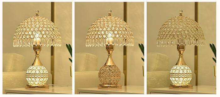 Lampe de bureau en cristal élégante pour chambre, lampe de chevet dorée 29x29x30cm - IVOIRART.COM