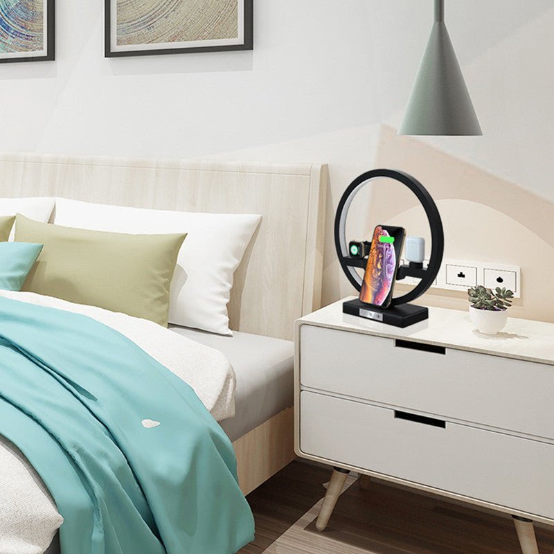 Lampe de chevet 4 en 1 avec chargeur sans fil à charge rapide et support - IVOIRART.COM