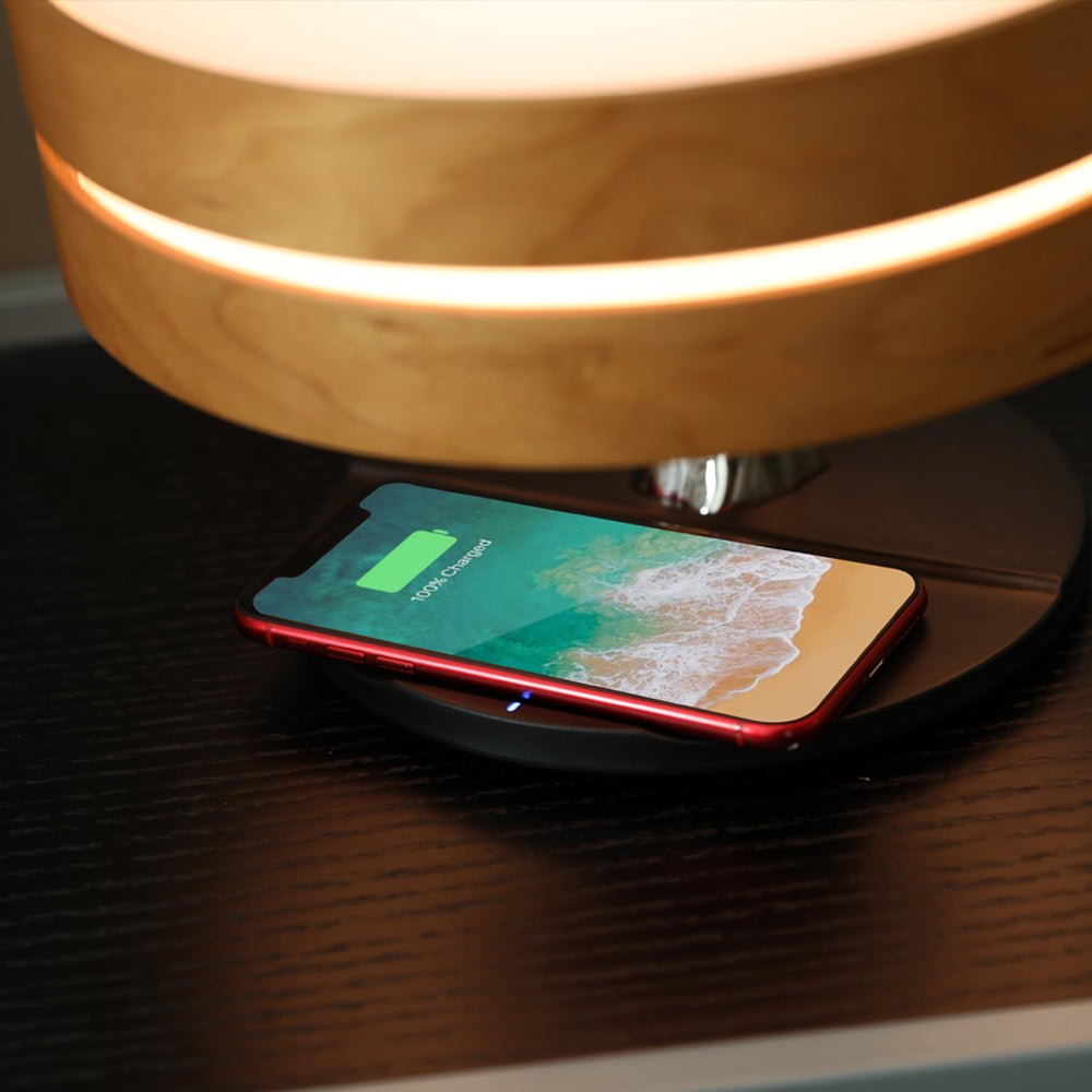 Lampe de chevet ronde intelligente avec enceinte Bluetooth, lumière LED arbre cercle, charge sans fil pour salon - IVOIRART.COM