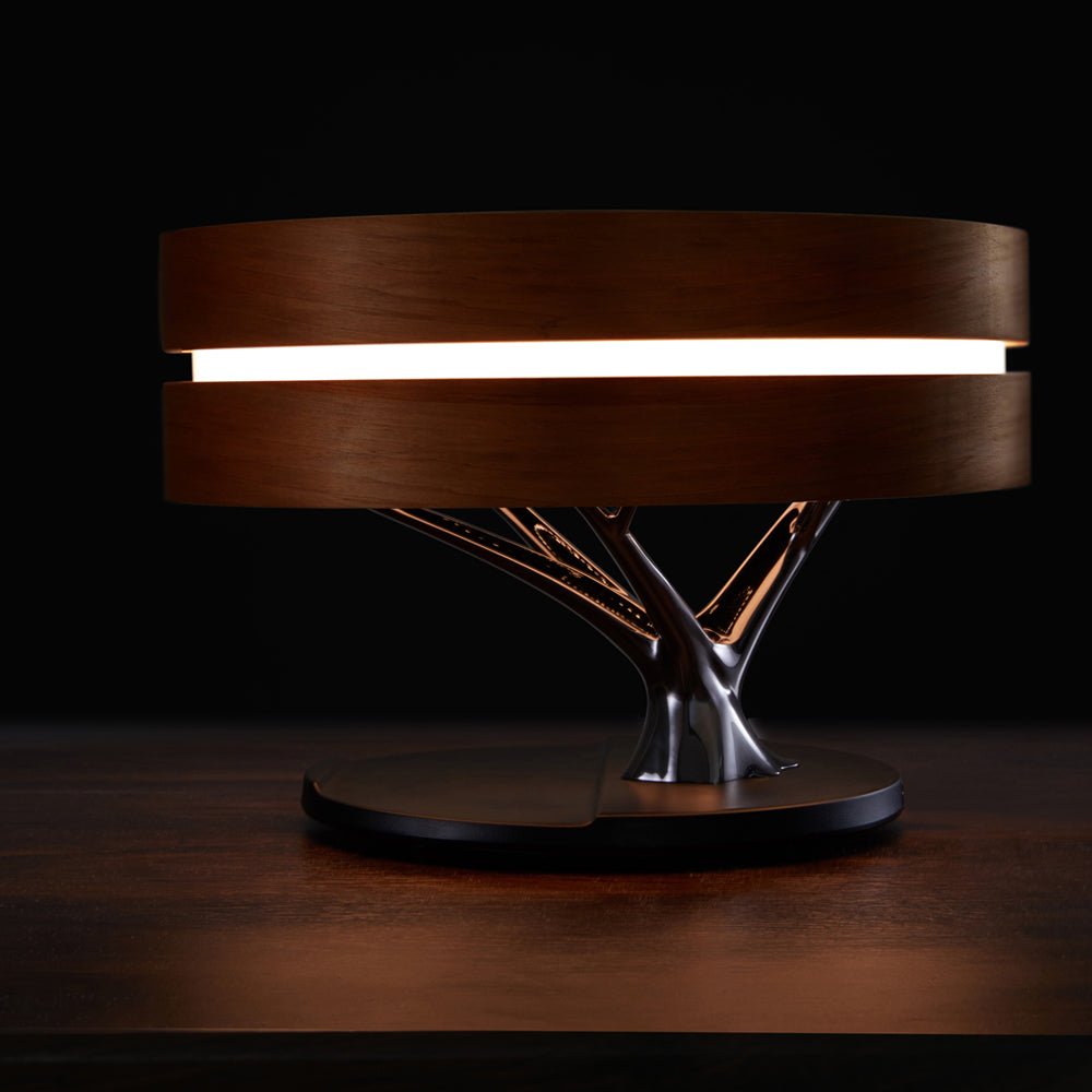 Lampe de chevet ronde intelligente avec enceinte Bluetooth, lumière LED arbre cercle, charge sans fil pour salon - IVOIRART.COM
