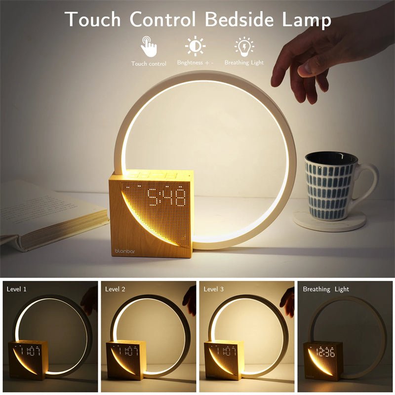 Lampe de chevet tactile avec sons naturels, lampe de bureau, réveil, contrôle tactile, 3 niveaux de luminosité, décoration intérieure - IVOIRART.COM
