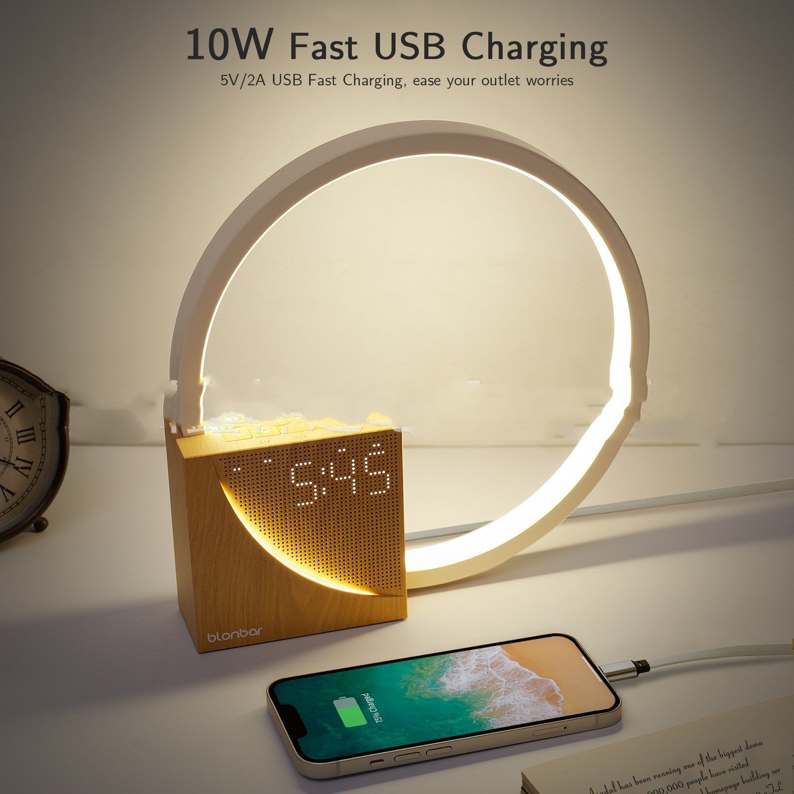 Lampe de chevet tactile avec sons naturels, lampe de bureau, réveil, contrôle tactile, 3 niveaux de luminosité, décoration intérieure - IVOIRART.COM