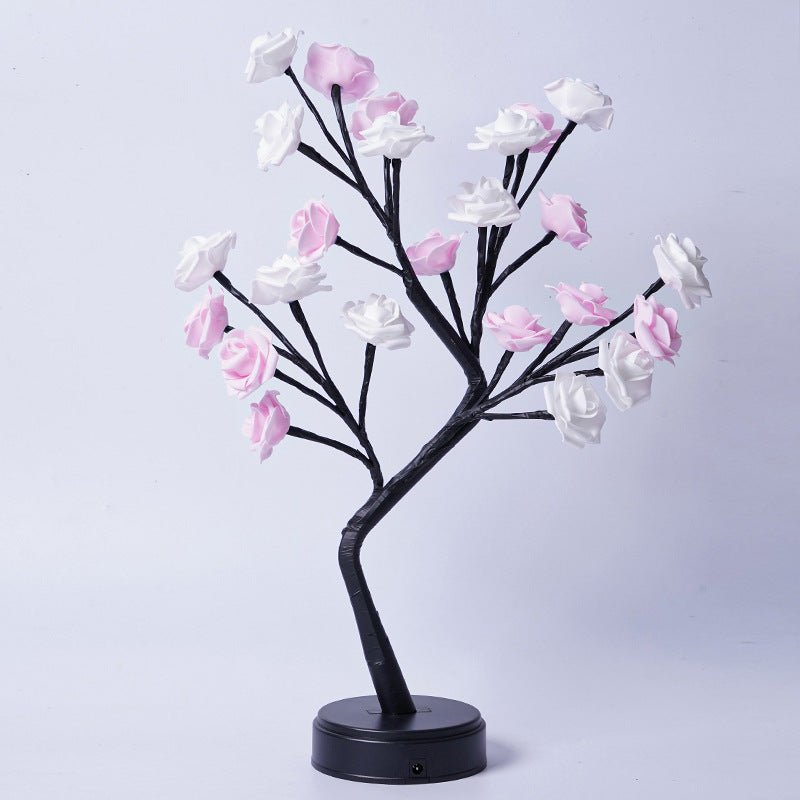 Lampe de table arbre - fleur rose, lampe féerique de bureau, veilleuse USB, cadeau mariage Saint - Valentin Noël - IVOIRART.COM