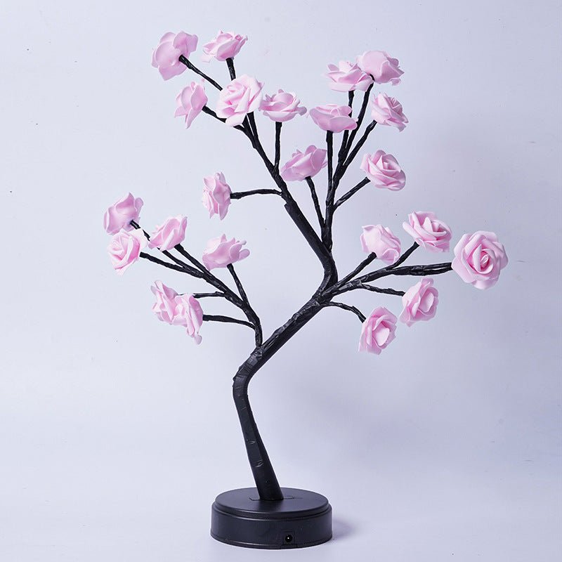 Lampe de table arbre - fleur rose, lampe féerique de bureau, veilleuse USB, cadeau mariage Saint - Valentin Noël - IVOIRART.COM