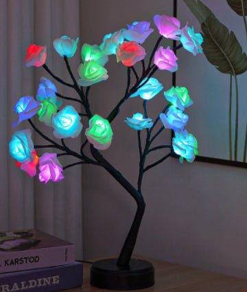 Lampe de table arbre - fleur rose, lampe féerique de bureau, veilleuse USB, cadeau mariage Saint - Valentin Noël - IVOIRART.COM