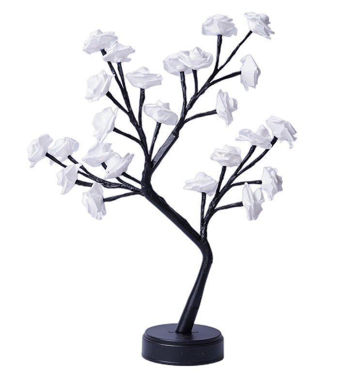 Lampe de table arbre - fleur rose, lampe féerique de bureau, veilleuse USB, cadeau mariage Saint - Valentin Noël - IVOIRART.COM