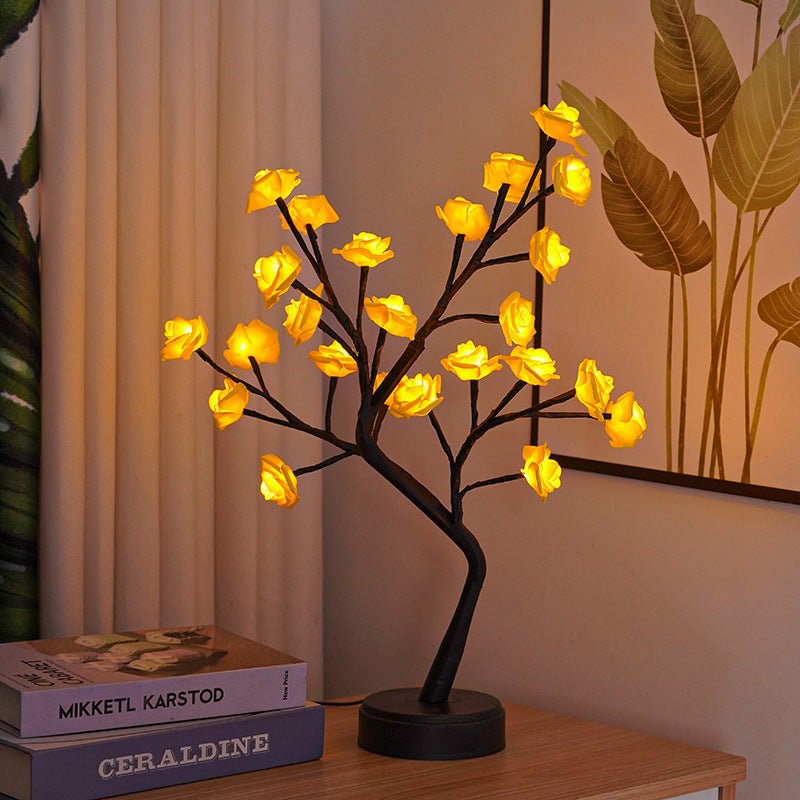 Lampe de table arbre - fleur rose, lampe féerique de bureau, veilleuse USB, cadeau mariage Saint - Valentin Noël - IVOIRART.COM