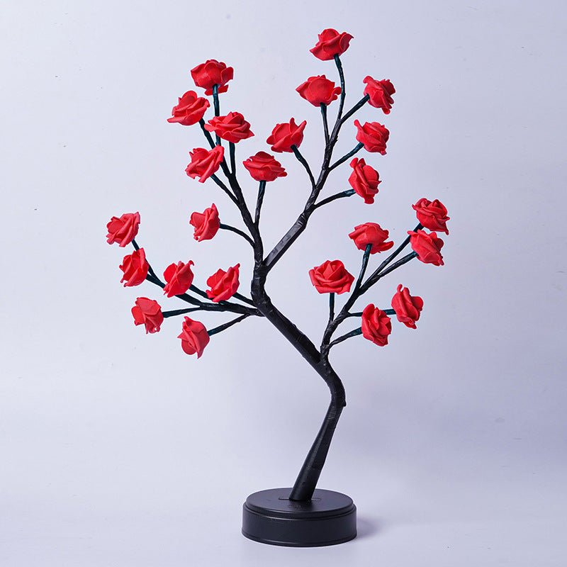 Lampe de table arbre - fleur rose, lampe féerique de bureau, veilleuse USB, cadeau mariage Saint - Valentin Noël - IVOIRART.COM