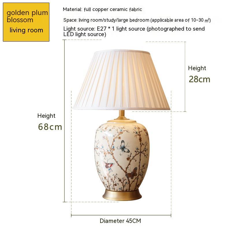 Lampe de table en céramique style américain pour chambre, chevet européen doré!. - IVOIRART.COM