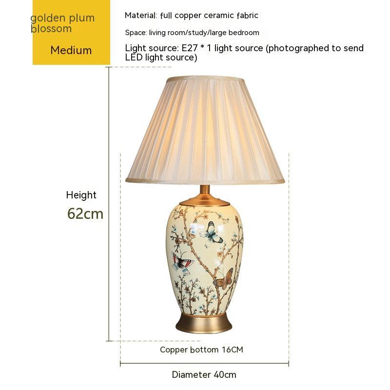 Lampe de table en céramique style américain pour chambre, chevet européen doré!. - IVOIRART.COM