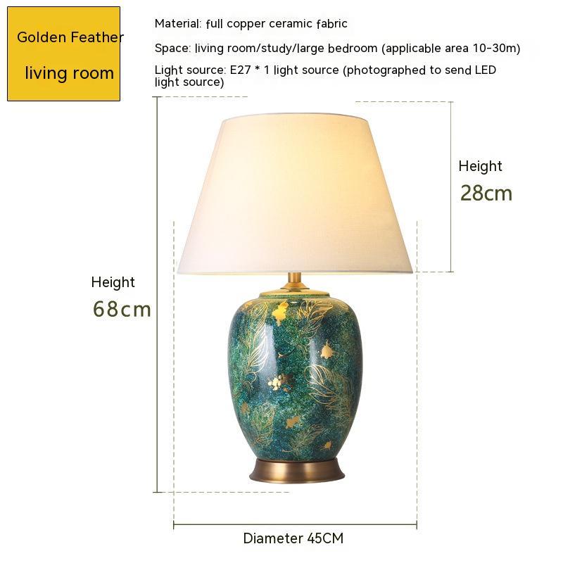 Lampe de table en céramique style américain pour chambre, chevet européen doré!. - IVOIRART.COM