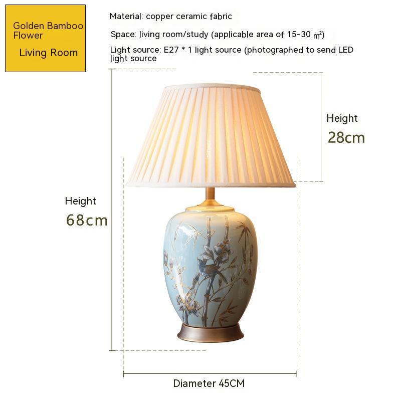 Lampe de table en céramique style américain pour chambre, chevet européen doré!. - IVOIRART.COM