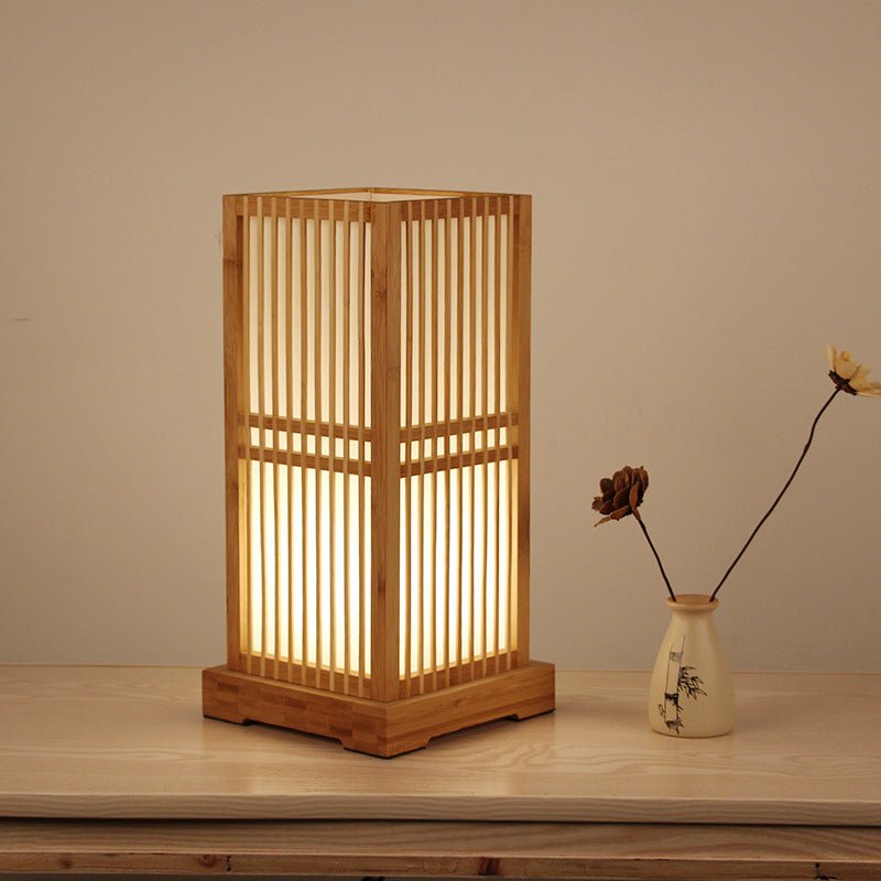 Lampe de Table Japonaise en Bambou - Lampe de Chevet Handmade E27 Élégante Design - IVOIRART.COM