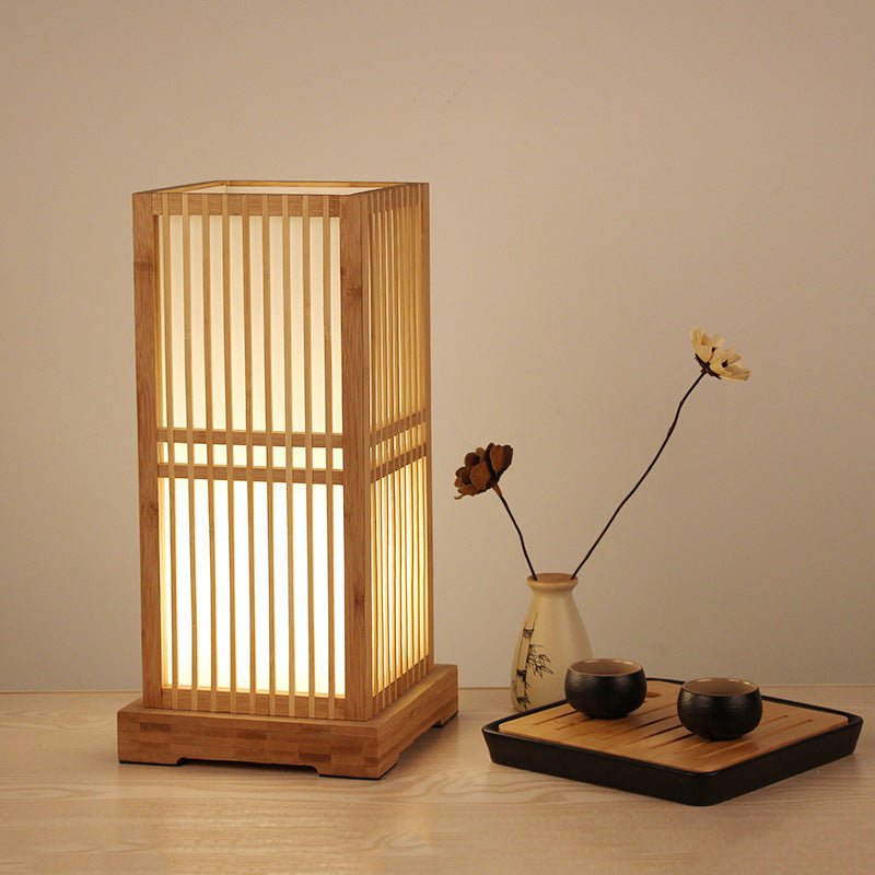Lampe de Table Japonaise en Bambou - Lampe de Chevet Handmade E27 Élégante Design - IVOIRART.COM