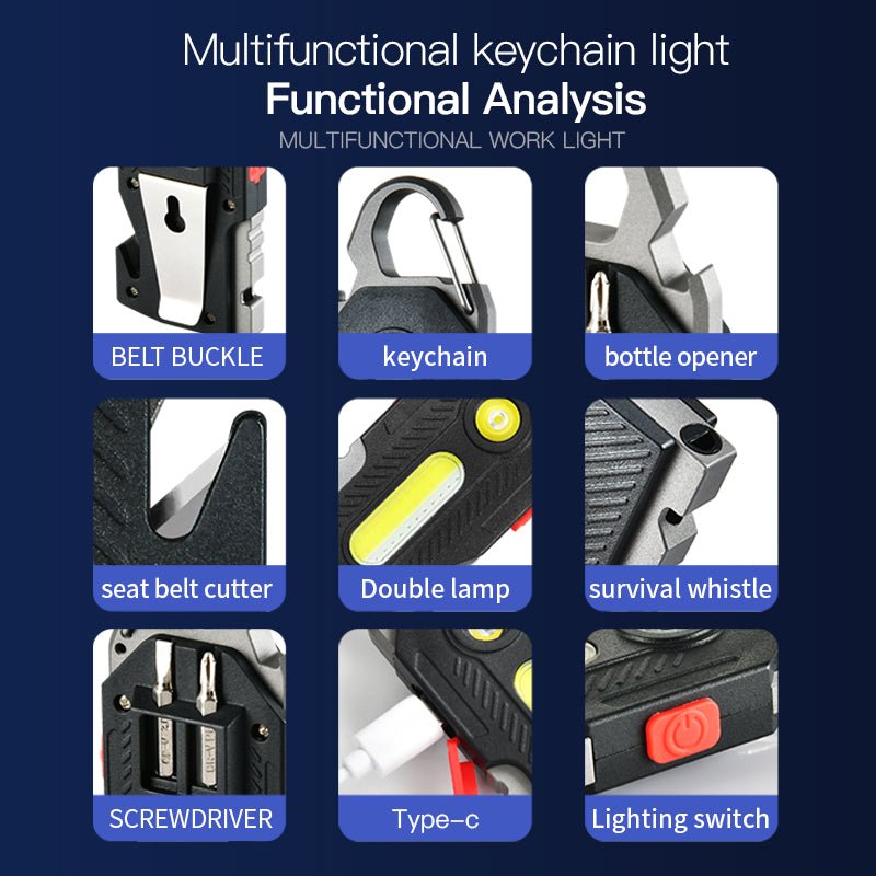 Lampe d'Urgence Multifonctionnelle à Charge USB - C, Porte - Clés, COB LED - IVOIRART.COM