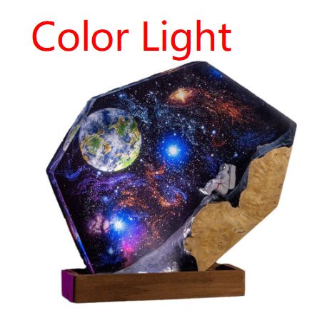 Lampe Interstellaire en Résine Époxy Galaxie de l'Espace, Lampe de Nuit en Bois - IVOIRART.COM