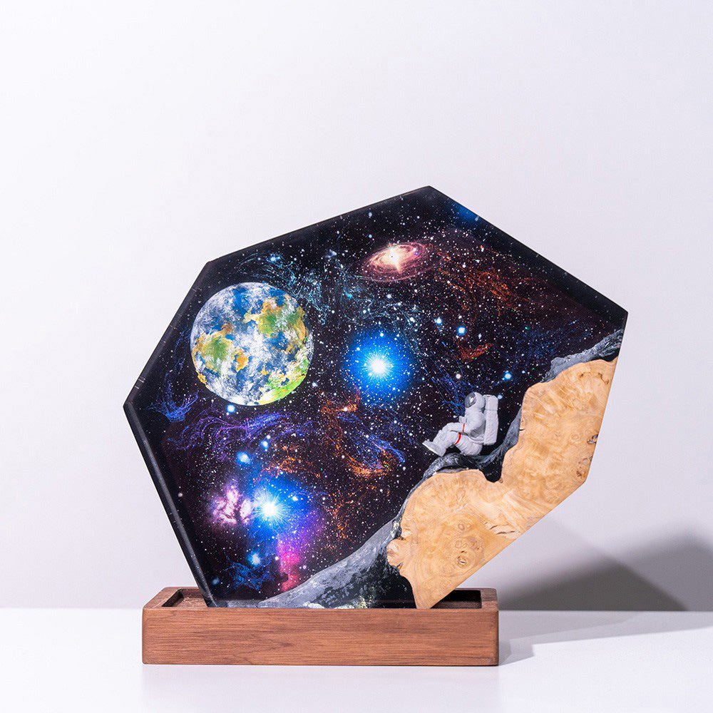 Lampe Interstellaire en Résine Époxy Galaxie de l'Espace, Lampe de Nuit en Bois - IVOIRART.COM