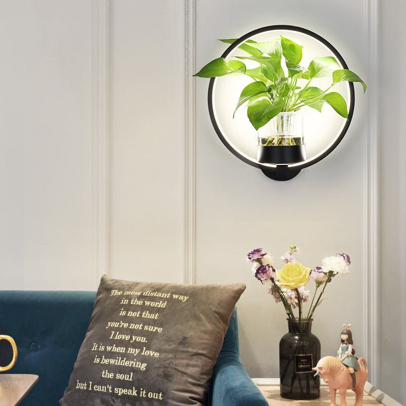 Lampe murale décorative élégante avec base ronde en fer noir ou blanc - IVOIRART.COM