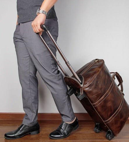 Large Capacity Cowhide Trolley Travel Bag - IVOIRART.COM