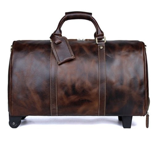 Large Capacity Cowhide Trolley Travel Bag - IVOIRART.COM