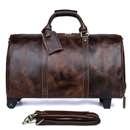 Large Capacity Cowhide Trolley Travel Bag - IVOIRART.COM