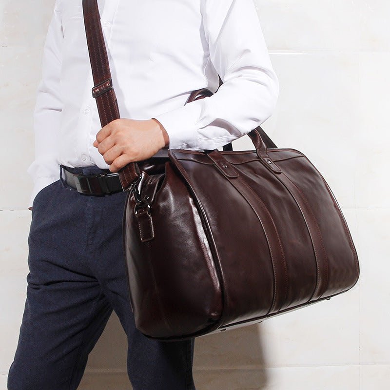 Large Capacity Genuine Leather Travel Luggage Bag Cowhide Handbag - IVOIRART.COM
