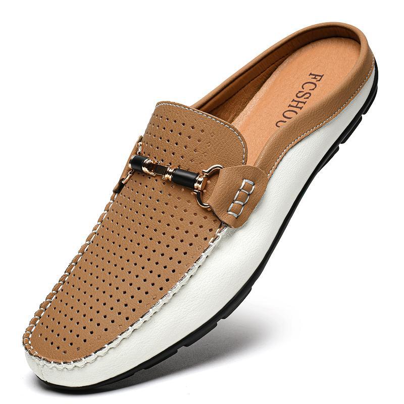 Large-Size Men's Leather Breathable Loafers — Cowhide PU Lining, Wide Sizes Plus - IVOIRART.COM