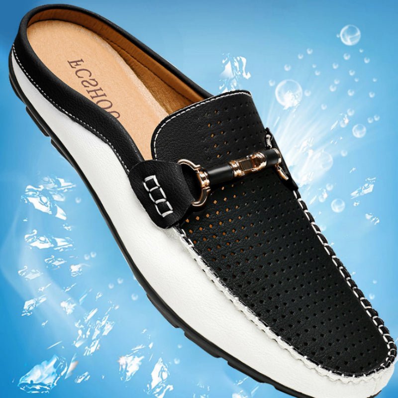 Large-Size Men's Leather Breathable Loafers — Cowhide PU Lining, Wide Sizes Plus - IVOIRART.COM