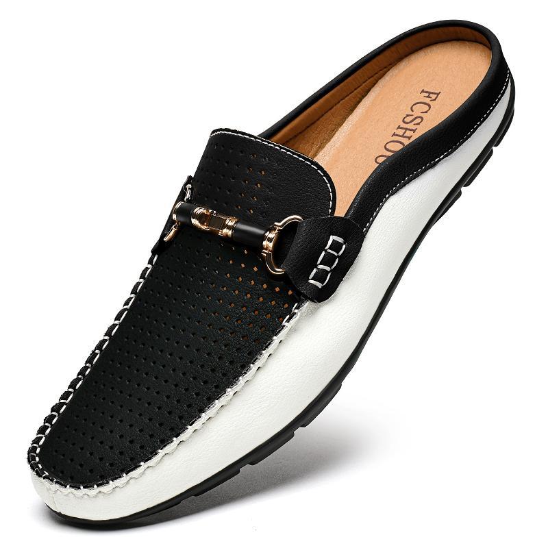 Large-Size Men's Leather Breathable Loafers — Cowhide PU Lining, Wide Sizes Plus - IVOIRART.COM