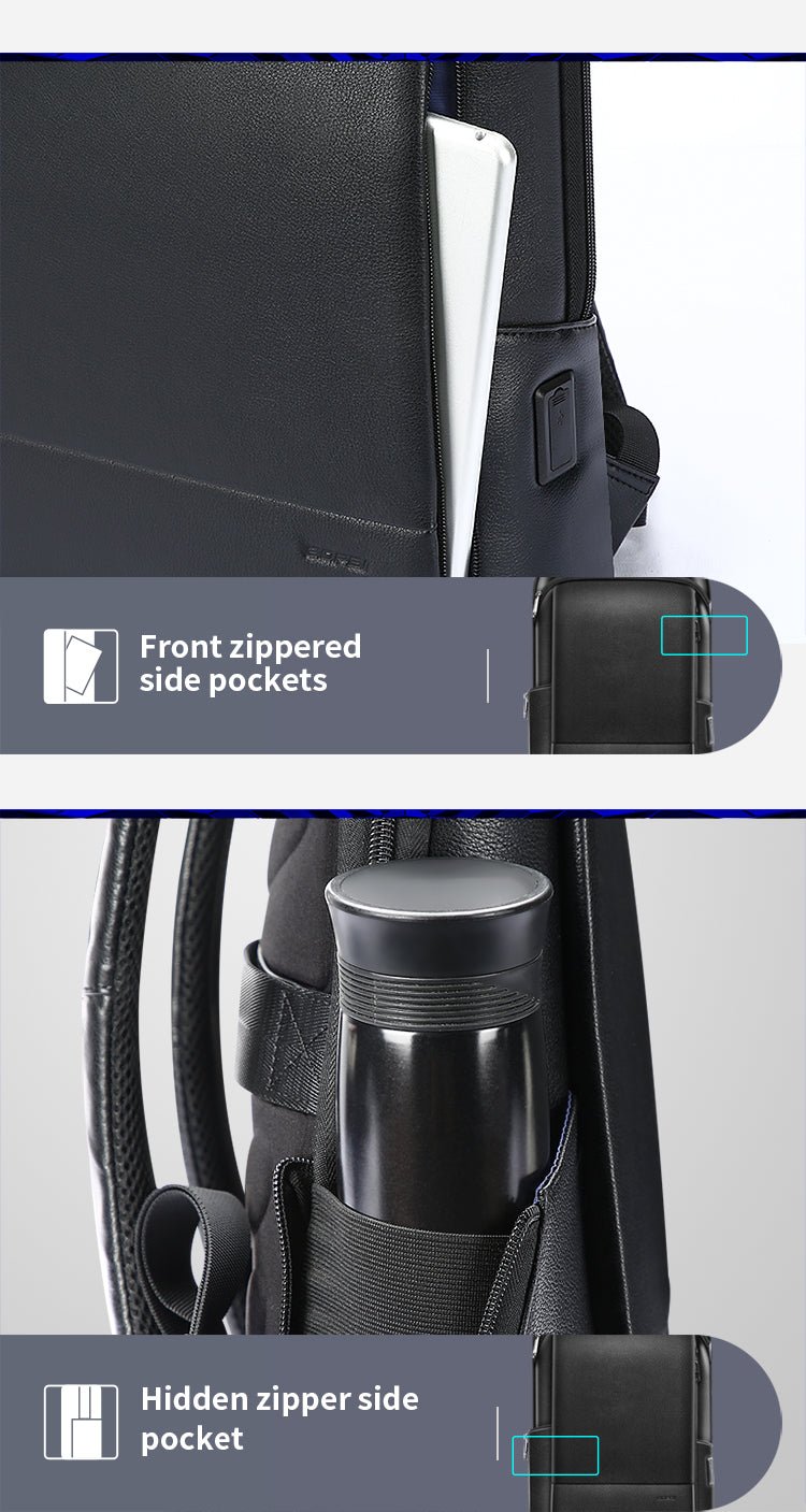 Layered Leather Backpack With Usb Charging - IVOIRART.COM