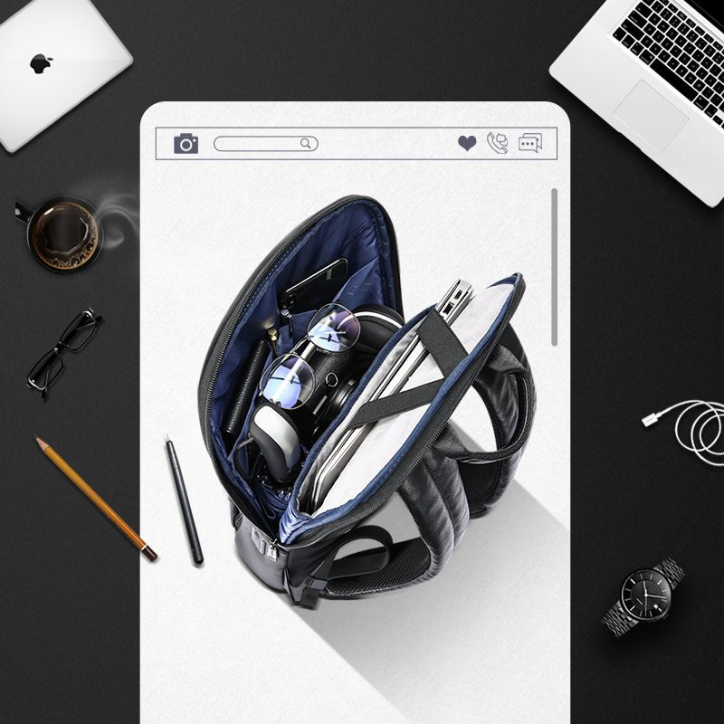 Layered Leather Backpack With Usb Charging - IVOIRART.COM