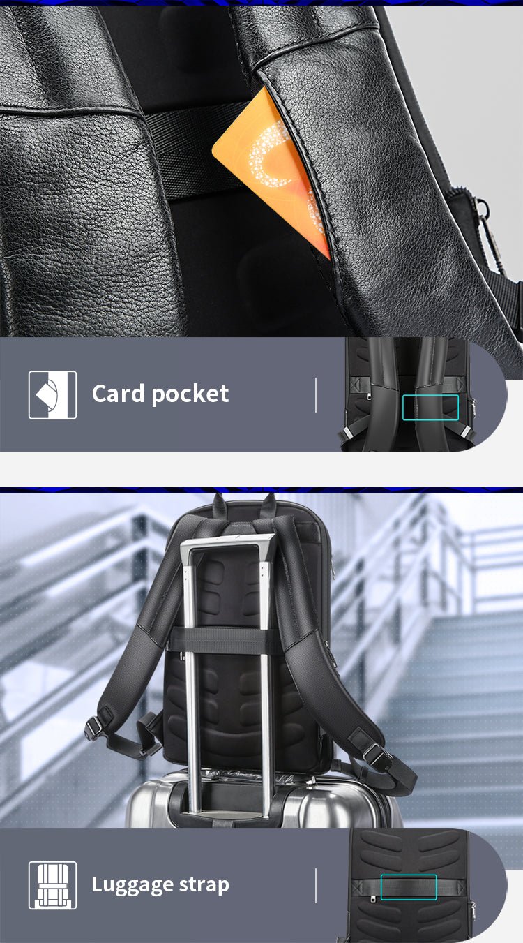 Layered Leather Backpack With Usb Charging - IVOIRART.COM
