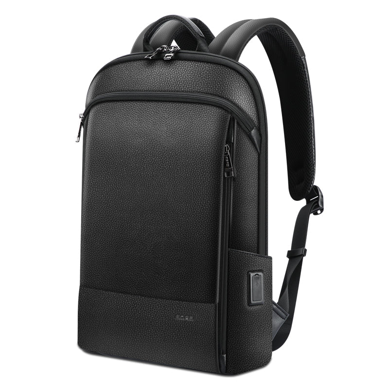Layered Leather Backpack With Usb Charging - IVOIRART.COM