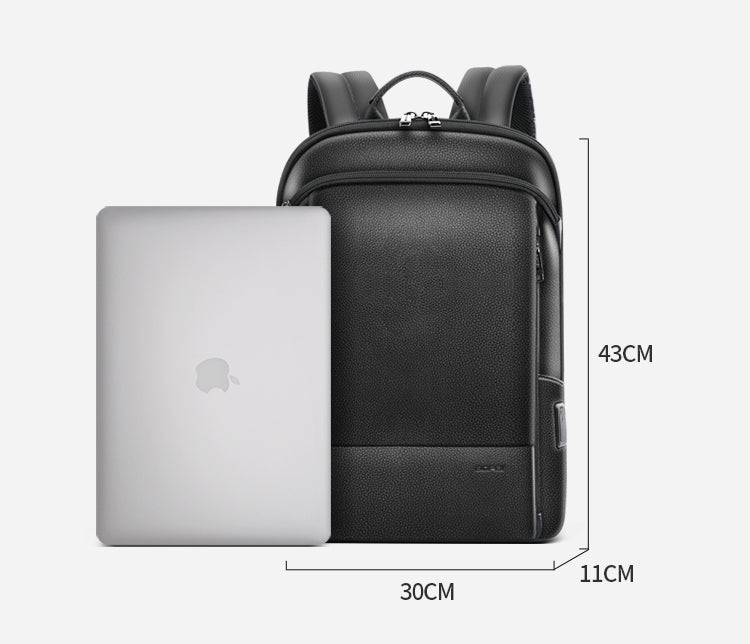 Layered Leather Backpack With Usb Charging - IVOIRART.COM