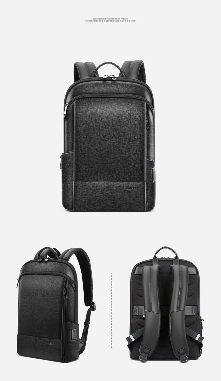 Layered Leather Backpack With Usb Charging - IVOIRART.COM