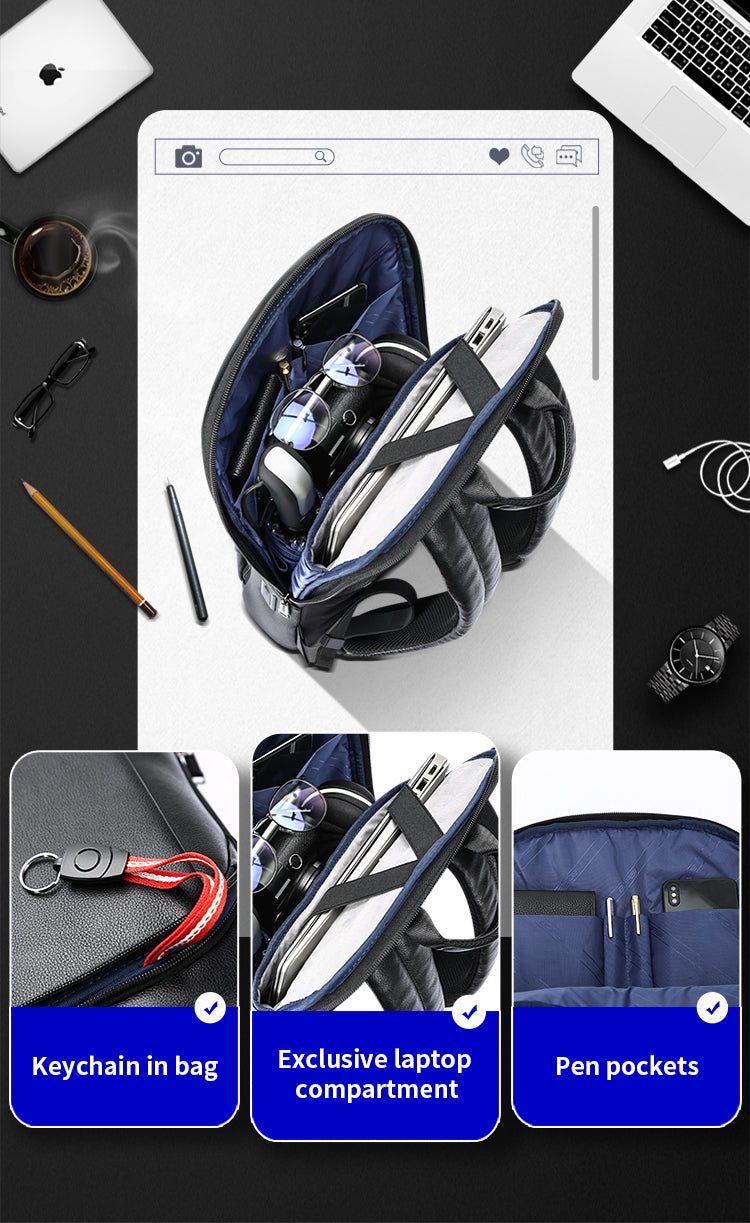 Layered Leather Backpack With Usb Charging - IVOIRART.COM
