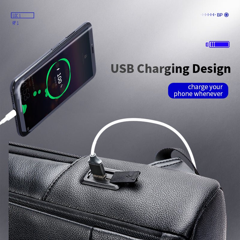 Layered Leather Backpack With Usb Charging - IVOIRART.COM