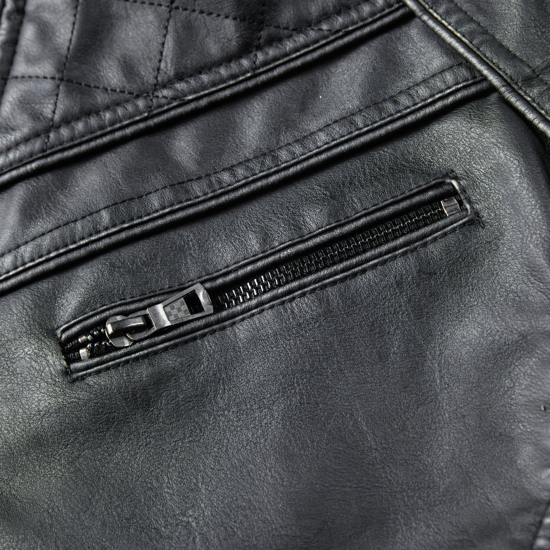 Leather Coat Men's Vintage Washed Faded Edge Stand Collar - IVOIRART.COM
