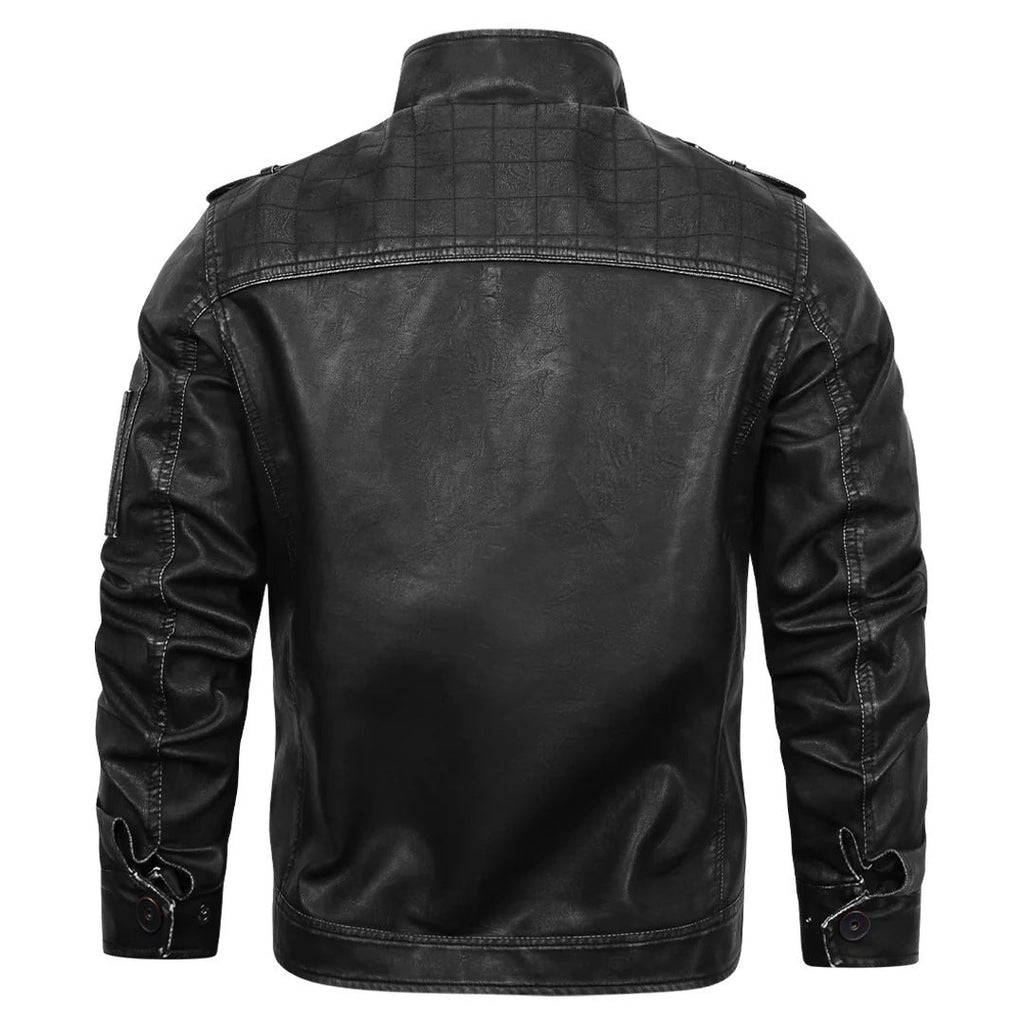 Leather Coat Men's Vintage Washed Faded Edge Stand Collar - IVOIRART.COM
