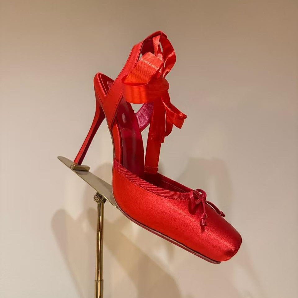 Leather Sole Women's Shoes Fashion Satin Ribbon Toe Cap - IVOIRART.COM