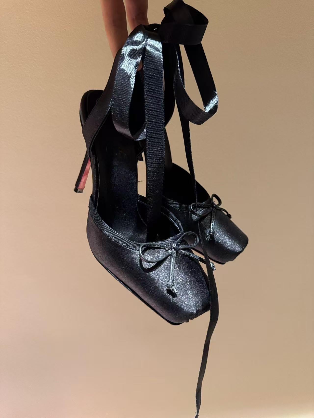 Leather Sole Women's Shoes Fashion Satin Ribbon Toe Cap - IVOIRART.COM
