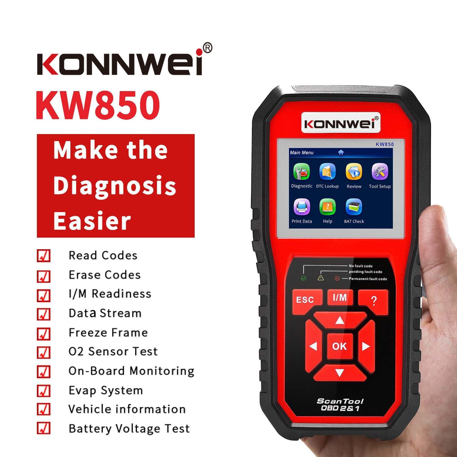 Lecteur de codes défaut moteur KW850 OBD2 CAN BUS pour diagnostic auto fiable - IVOIRART.COM