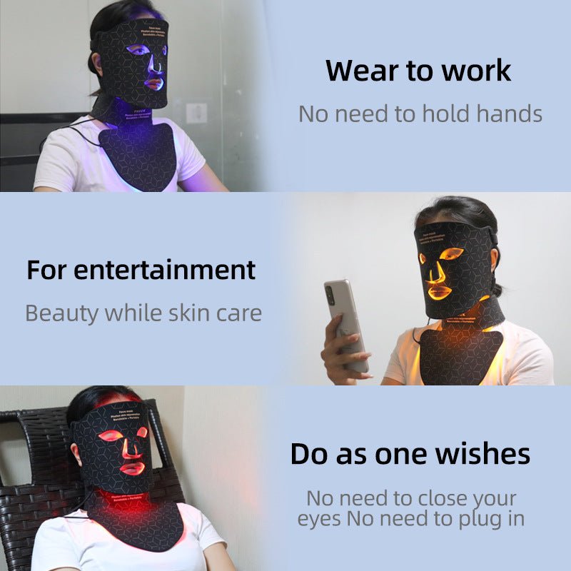 LED Silicone Mask Facial Neck Red Blue Light Household Skin Rejuvenation Mask - IVOIRART.COM