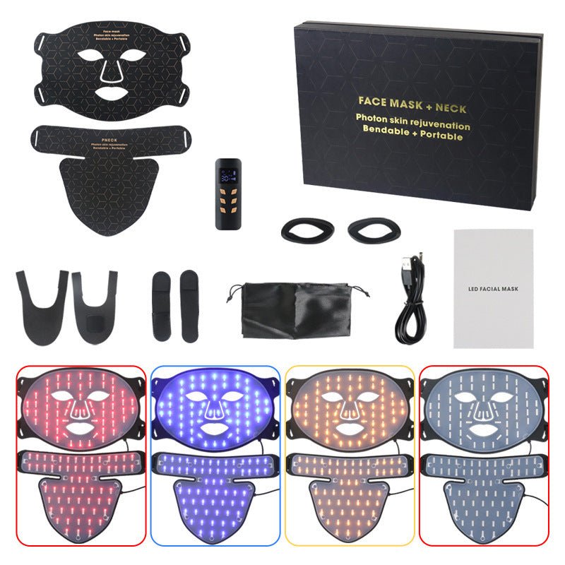 LED Silicone Mask Facial Neck Red Blue Light Household Skin Rejuvenation Mask - IVOIRART.COM