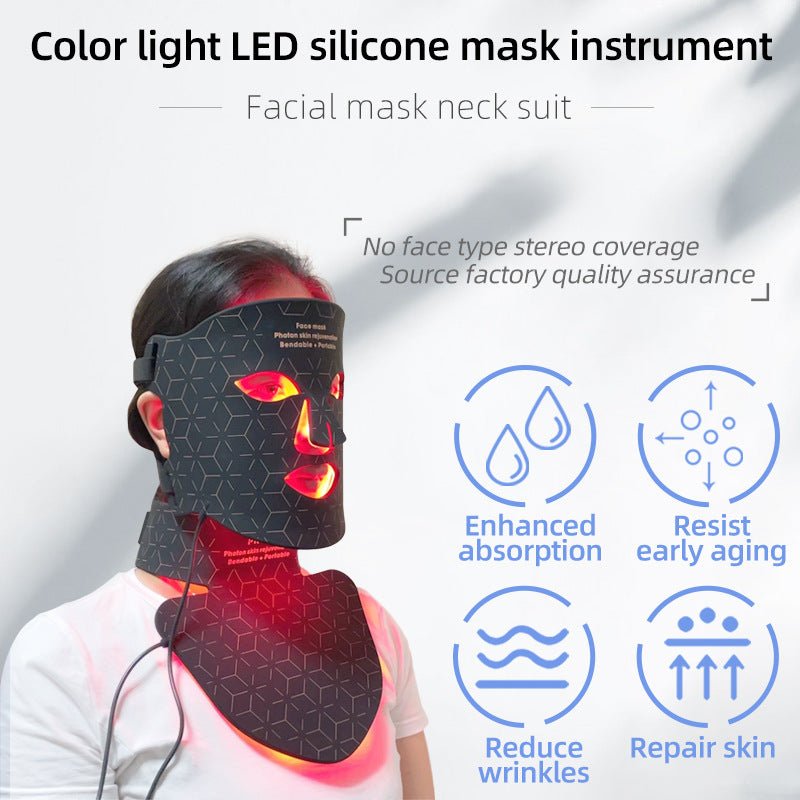 LED Silicone Mask Facial Neck Red Blue Light Household Skin Rejuvenation Mask - IVOIRART.COM