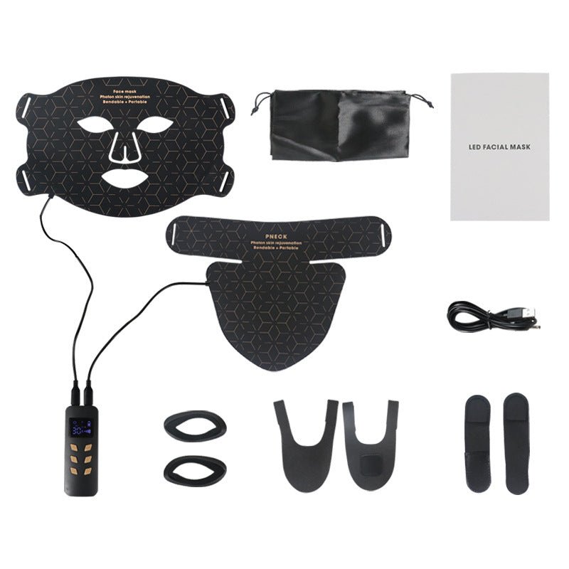 LED Silicone Mask Facial Neck Red Blue Light Household Skin Rejuvenation Mask - IVOIRART.COM