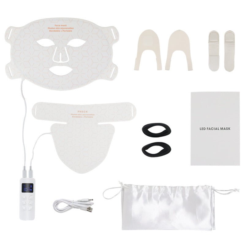 LED Silicone Mask Facial Neck Red Blue Light Household Skin Rejuvenation Mask - IVOIRART.COM